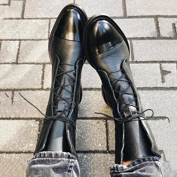 Esther | Women's Lace-Up Ankle Boots with Flat Sole and Leather Look