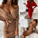 Adeline | Elegant Off-Shoulder Dress with Tie Waist