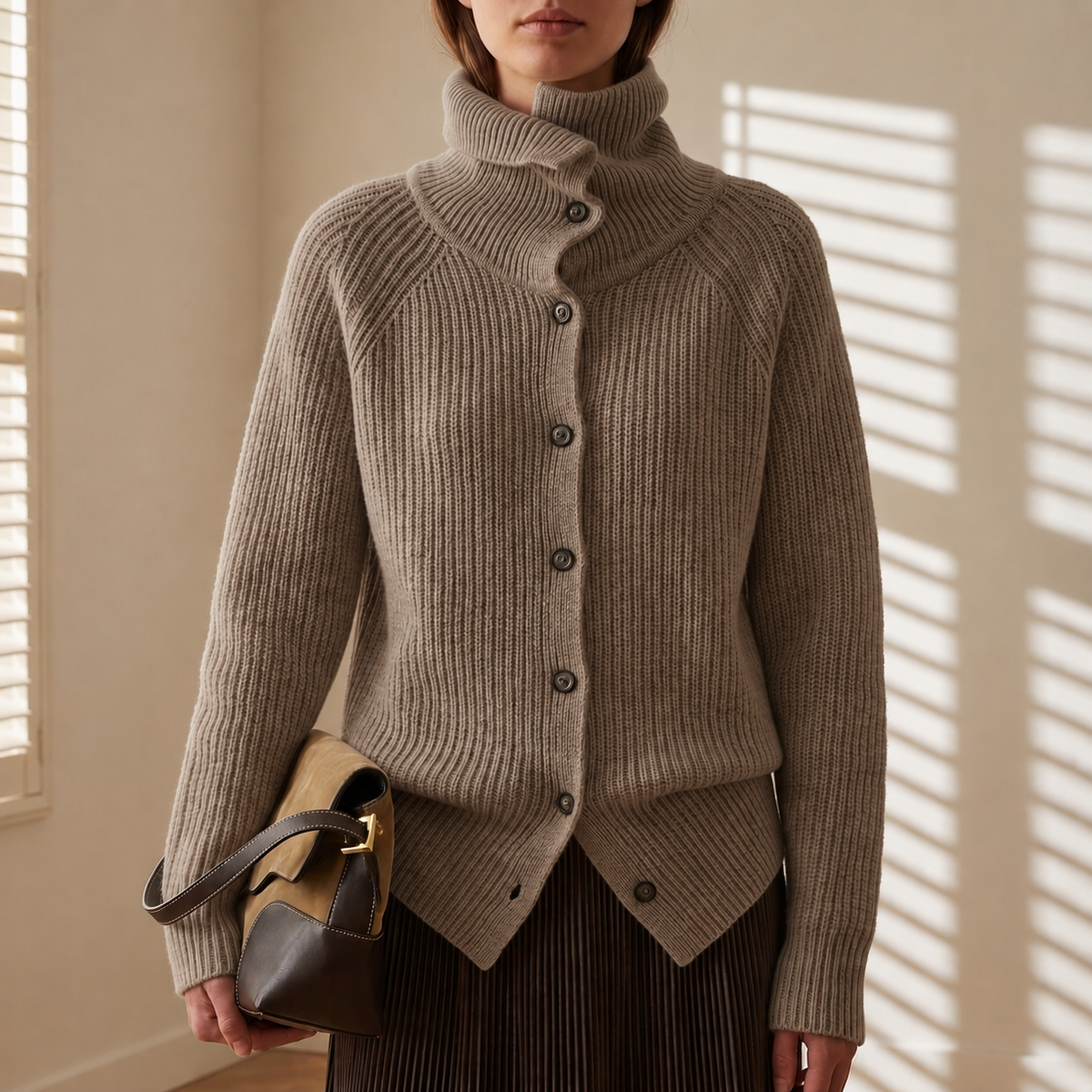 Marielle | Women's Ribbed High-Neck Button Cardigan