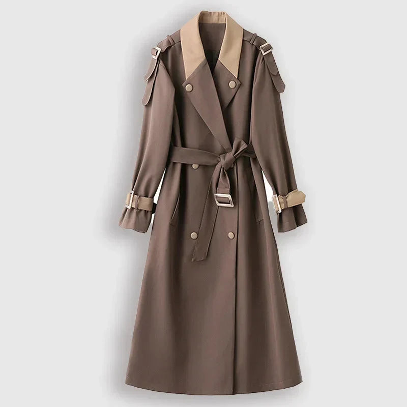 Amelia | Elegant Long Trench Coat with Waist Belt