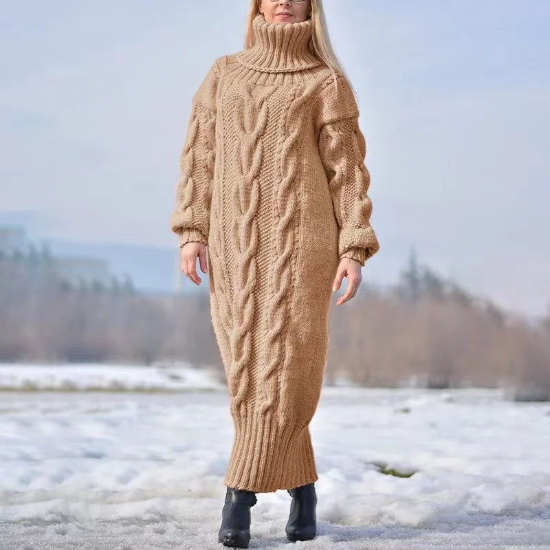 Phoebe | Cozy Cable-Knit Turtleneck Sweater Dress