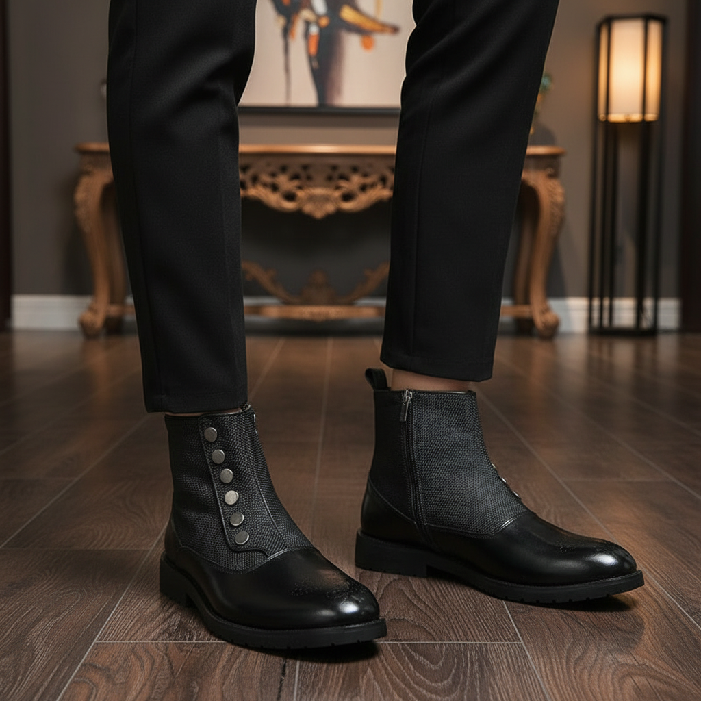Julius | Black Ankle Boots with Decorative Button Details