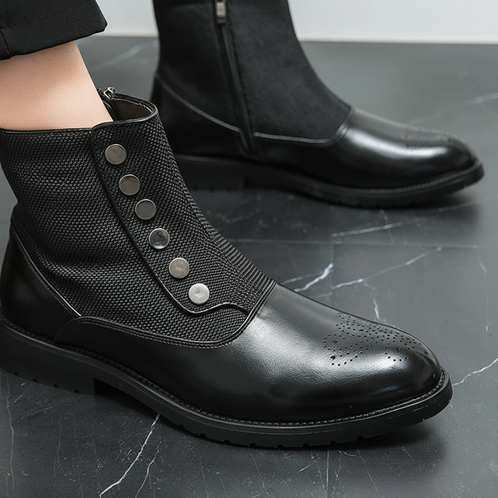 Julius | Black Ankle Boots with Decorative Button Details