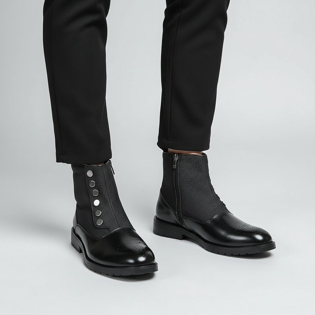 Julius | Black Ankle Boots with Decorative Button Details