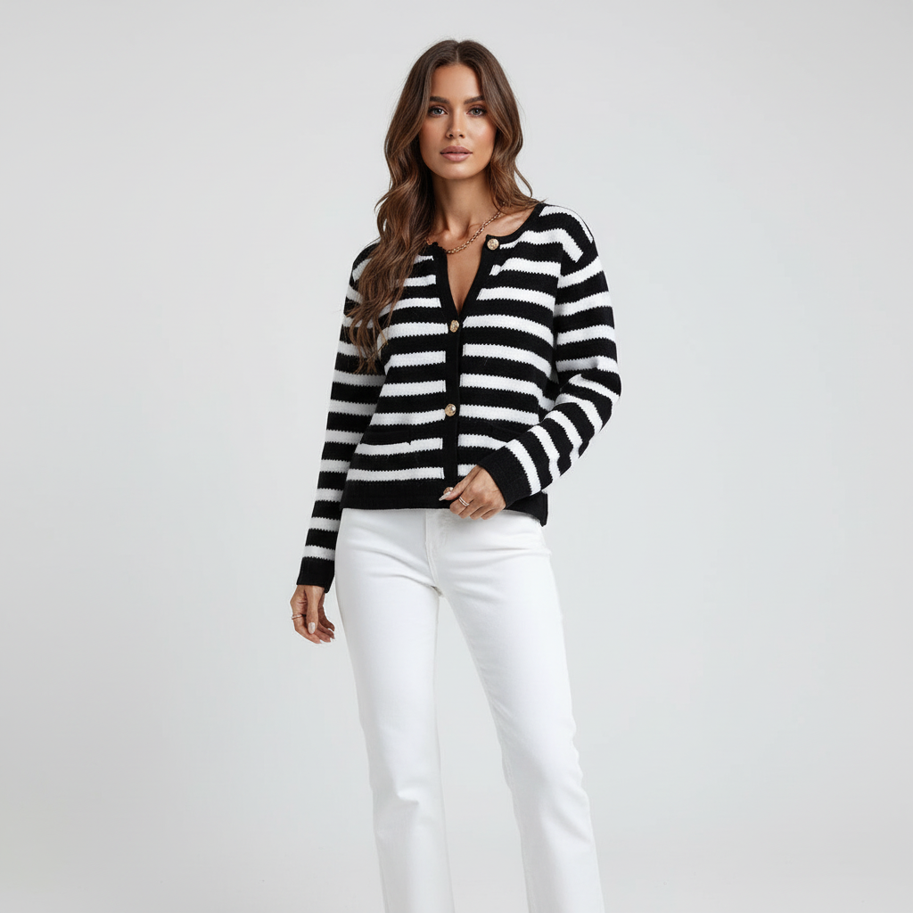 Natalie | Women's Striped Knit Cardigan with Relaxed Fit