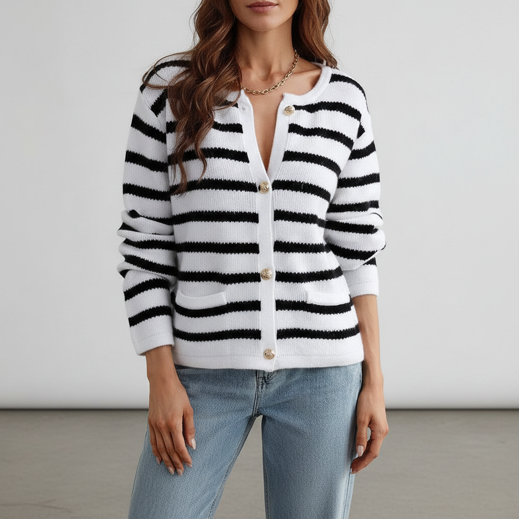 Natalie | Women's Striped Knit Cardigan with Relaxed Fit