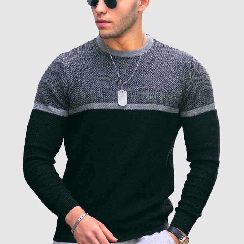 Adrian | Two-Tone Crew-Neck Knit Sweater for Men
