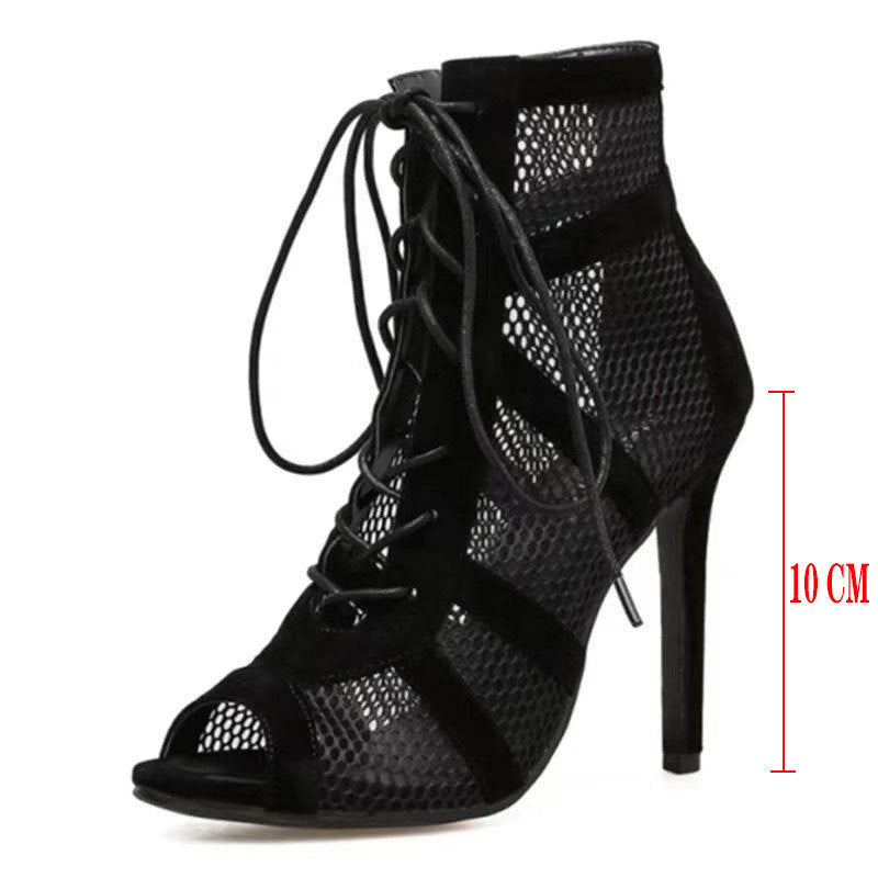 Isabella | Lace-Up Mesh High-Heel Ankle Boots for Women