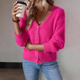 Amarae | Fluffy V-Neck Cardigan with Button Detail