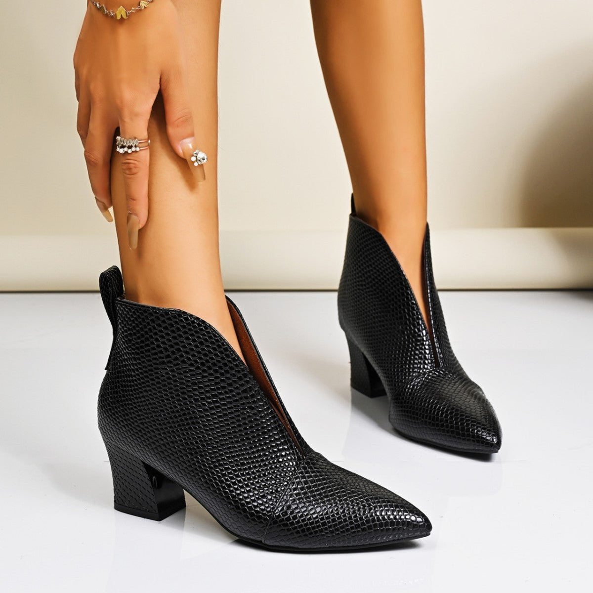 Elena | Women’s Pointed-Toe Ankle Boots with Block Heel
