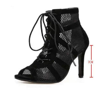 Isabella | Lace-Up Mesh High-Heel Ankle Boots for Women