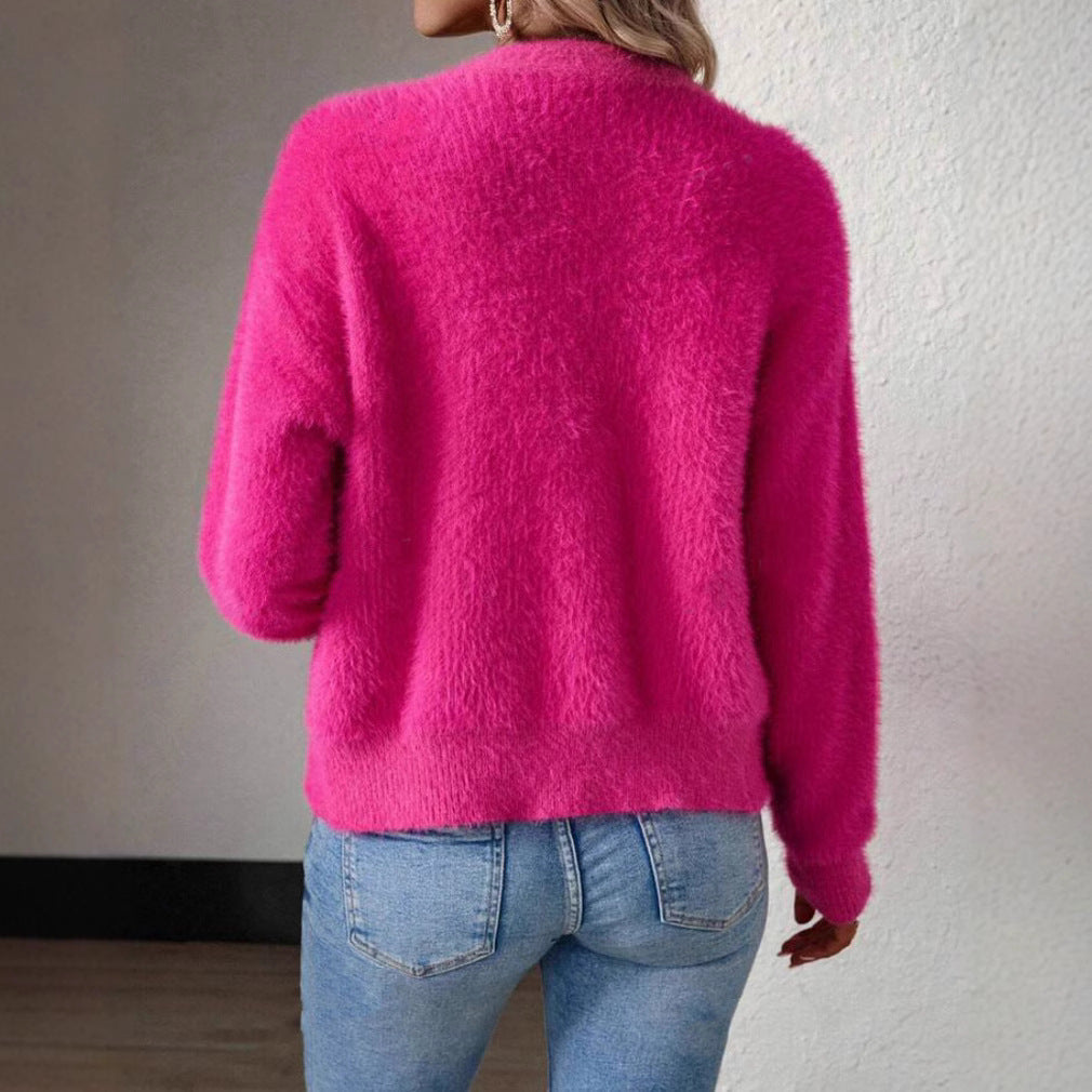 Amarae | Fluffy V-Neck Cardigan with Button Detail