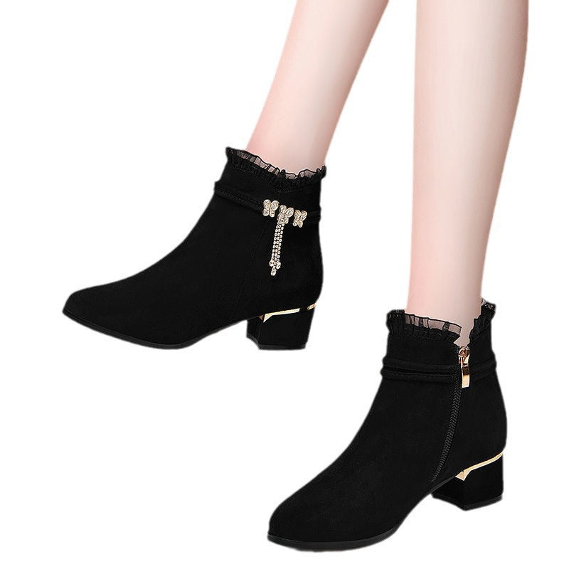 Avery | Red Ankle Boots with Decorative Charm