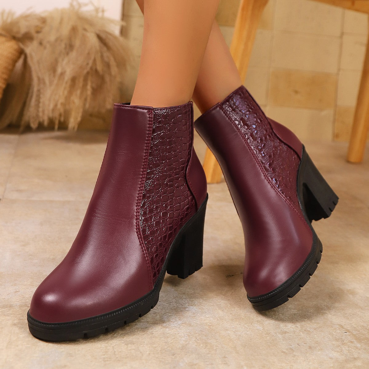 Isla | Women’s Brown Perforated Ankle Boots with Block Heel