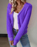 Amarae | Fluffy V-Neck Cardigan with Button Detail