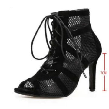 Isabella | Lace-Up Mesh High-Heel Ankle Boots for Women