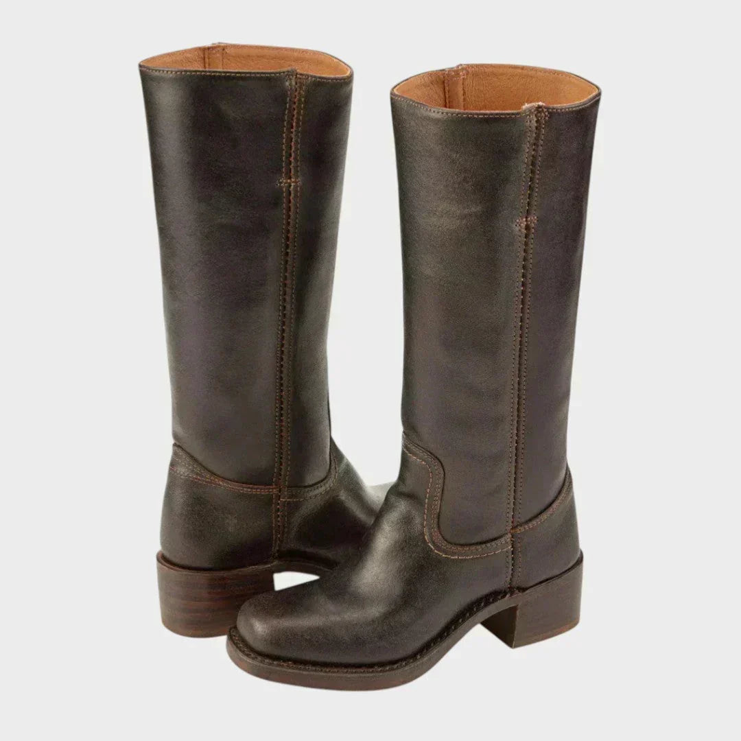 Livia | Women's Knee-High Boots with Retro Silhouette & Block Heel
