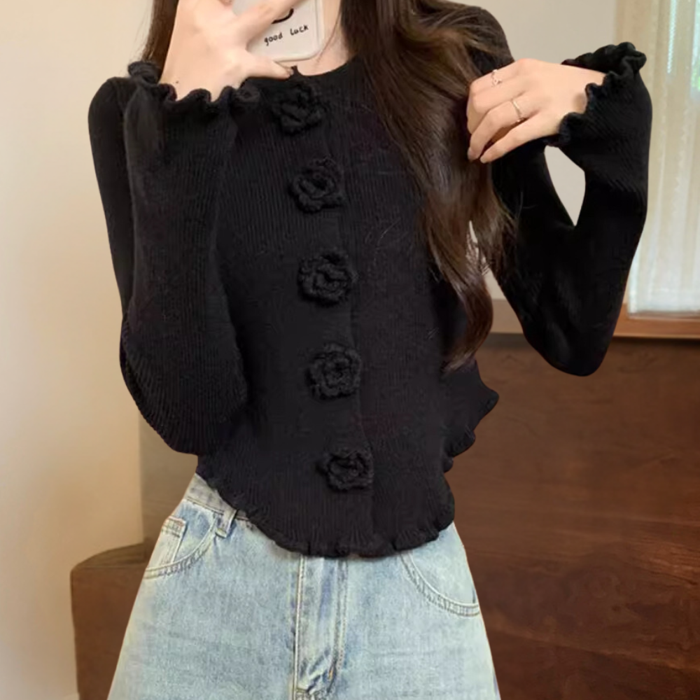 Celine | Women's Floral Knit Sweater with Flared Sleeves
