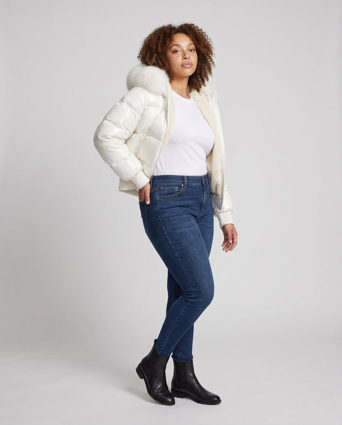Penelope | Short Puffer Jacket with Faux-Fur Hood for Women