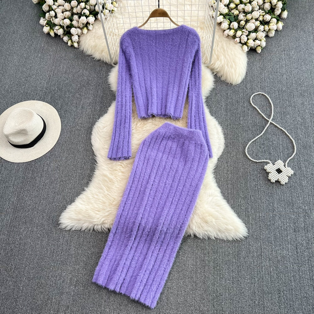 Brielle | High-Waisted Knit Skirt and Square-Neck Sweater Set