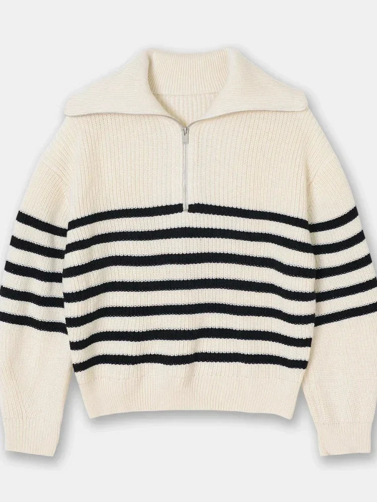 Ava | Wide Turtleneck Striped Sweater for Women