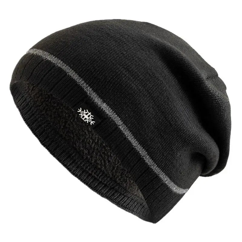 Luxury Knitted Winter Beanie for Men - Warm Ski Cap with Casual Snow Label Decor