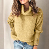 Harper | Knitted Turtleneck Sweater with Button-Detail Cuffs