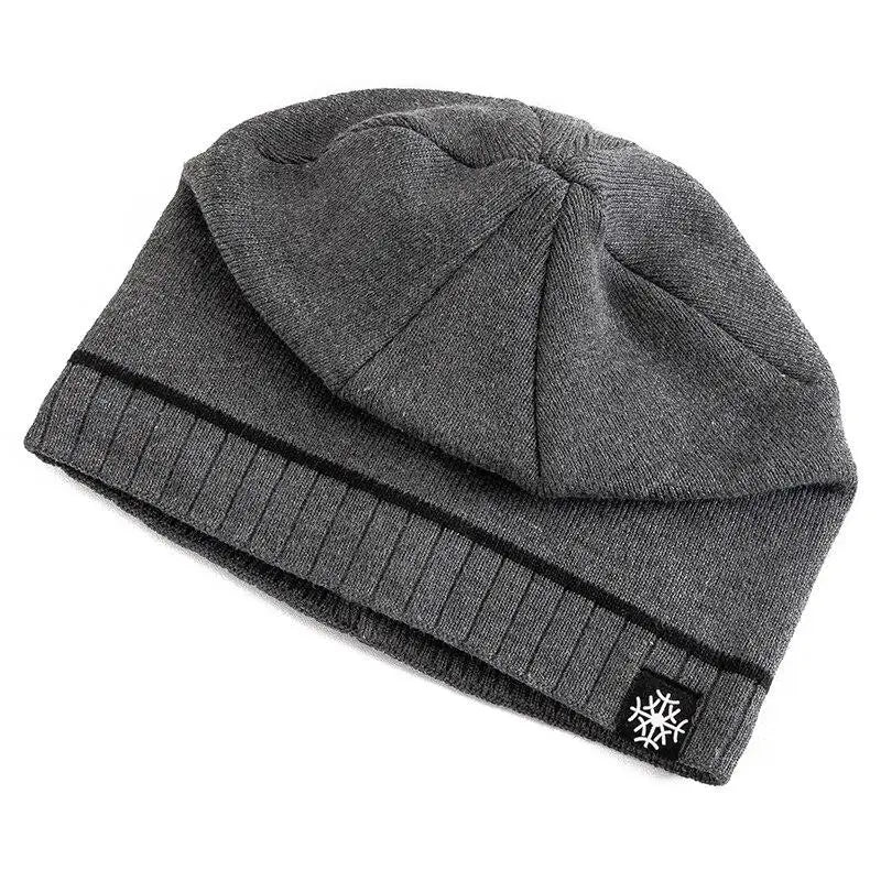 Luxury Knitted Winter Beanie for Men - Warm Ski Cap with Casual Snow Label Decor
