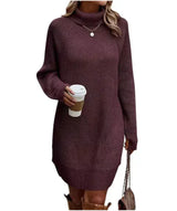 Elodie | Autumnal Knit Dress with Roll Neck