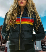Ruby | Quilted Puffer Jacket with Retro Stripes