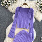 Brielle | High-Waisted Knit Skirt and Square-Neck Sweater Set