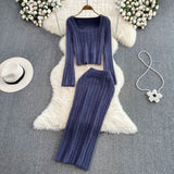 Brielle | High-Waisted Knit Skirt and Square-Neck Sweater Set
