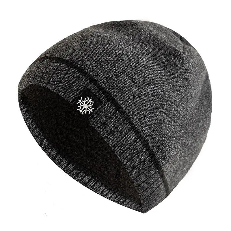 Luxury Knitted Winter Beanie for Men - Warm Ski Cap with Casual Snow Label Decor