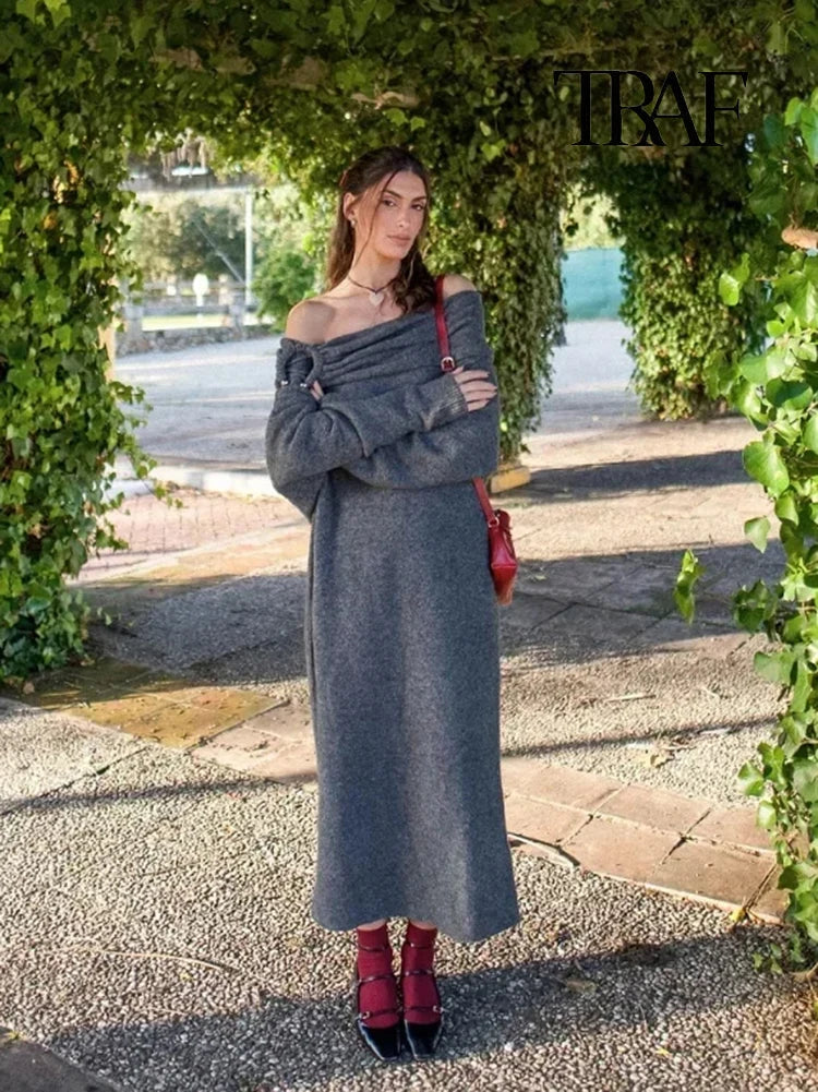 Celeste | Women's Knitted Dress with Asymmetrical Neckline