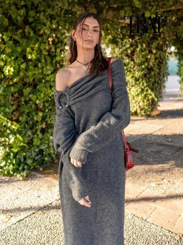 Celeste | Women's Knitted Dress with Asymmetrical Neckline