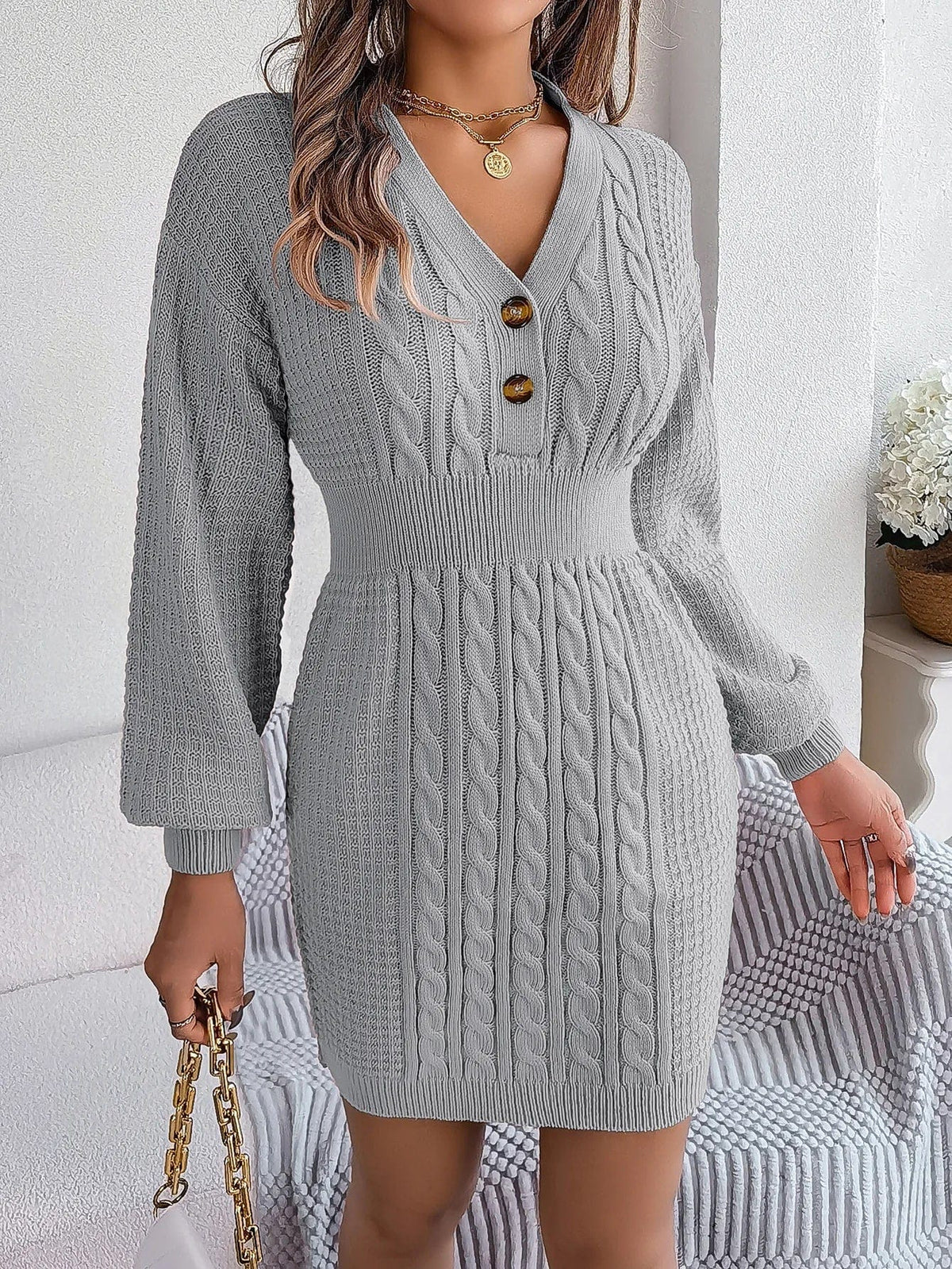 Cleo | Elegant Cable-Knit Dress with Wide Sleeves