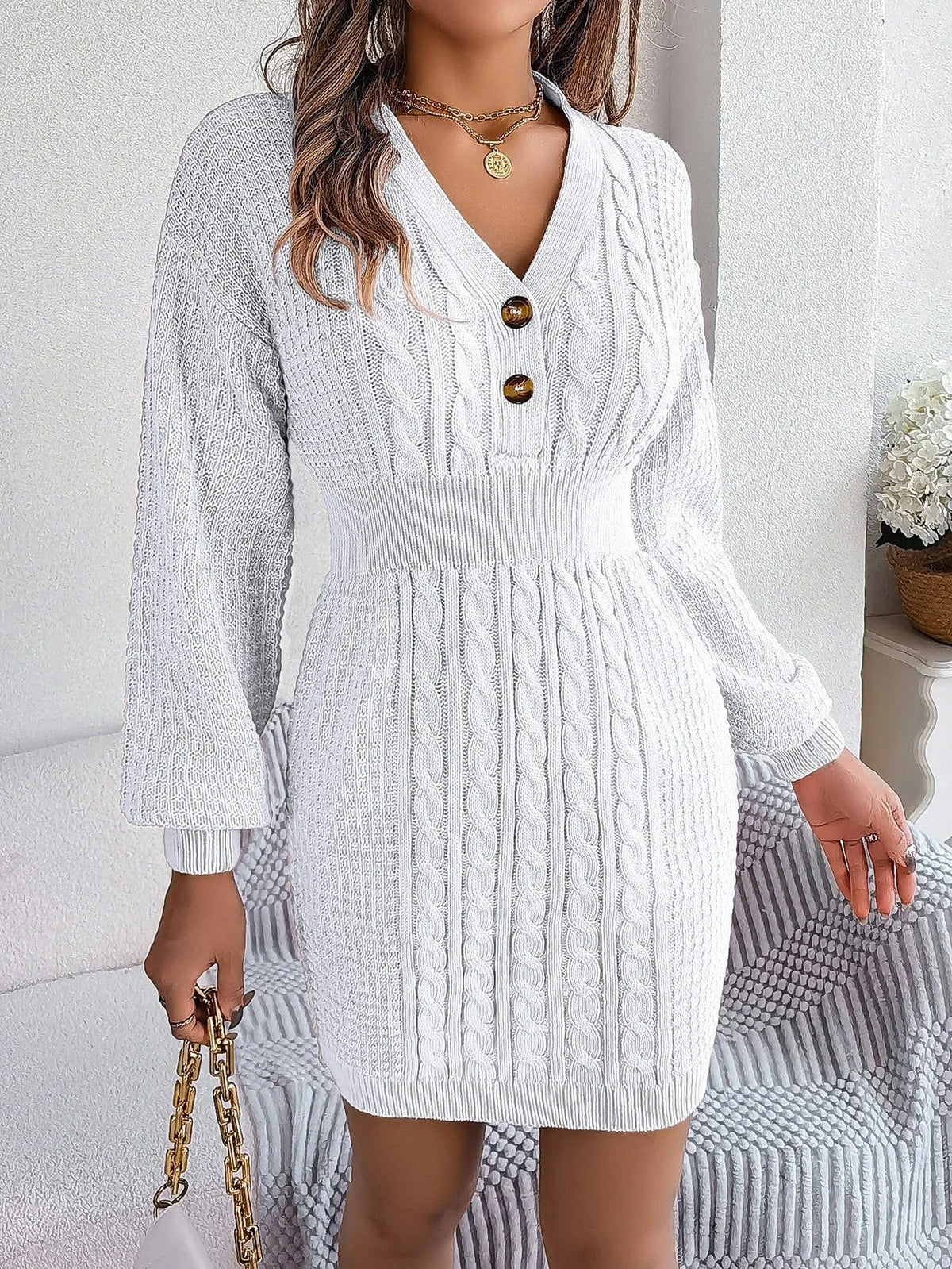 Cleo | Elegant Cable-Knit Dress with Wide Sleeves