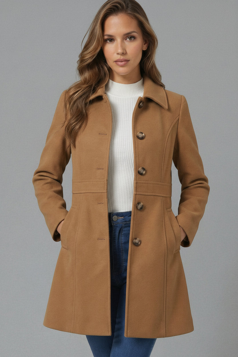 Vivienne | Elegant Long Tailored Coat with Button Closure