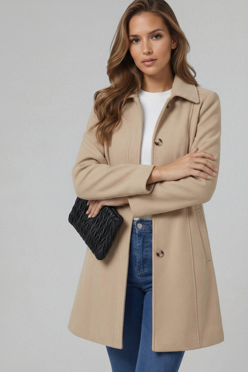Vivienne | Elegant Long Tailored Coat with Button Closure