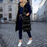 Holly | Long Padded Quilted Vest with Hood and Pockets