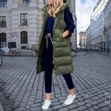 Holly | Long Padded Quilted Vest with Hood and Pockets