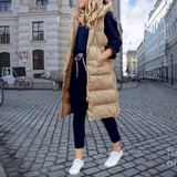 Holly | Long Padded Quilted Vest with Hood and Pockets