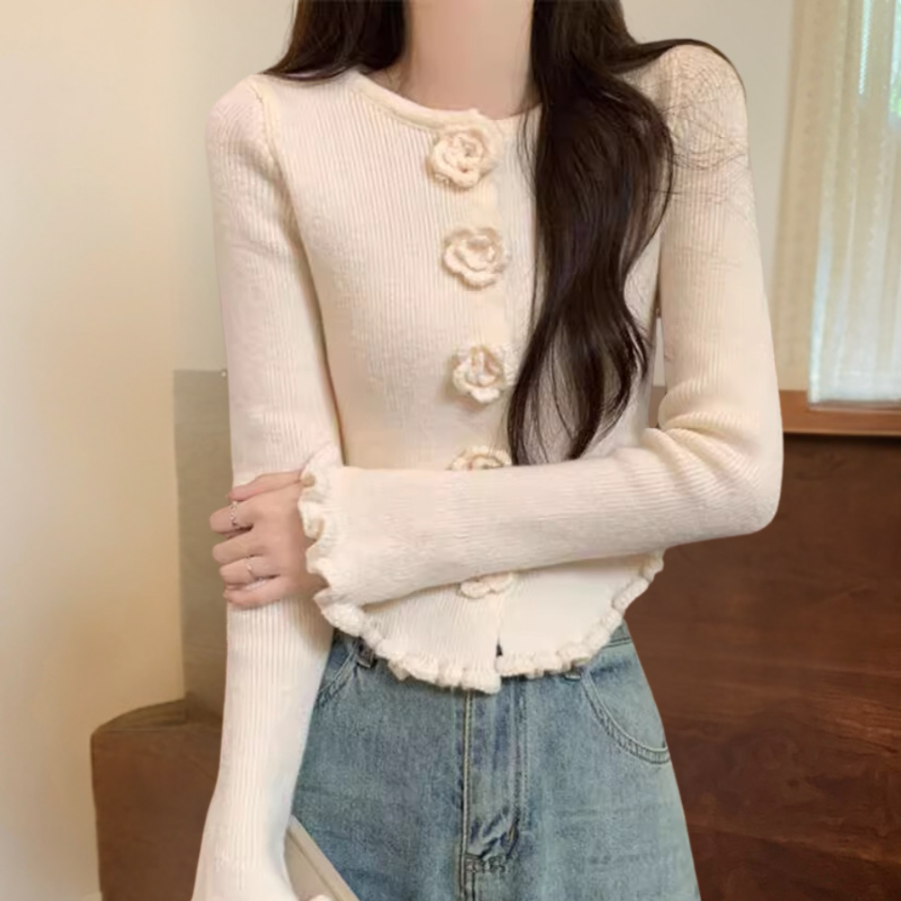 Celine | Women's Floral Knit Sweater with Flared Sleeves