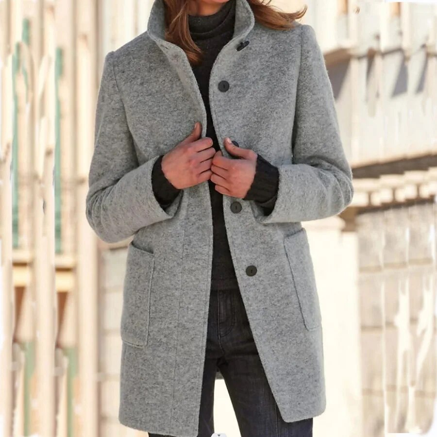 Clara | Classic Grey Winter Coat with Button Closure