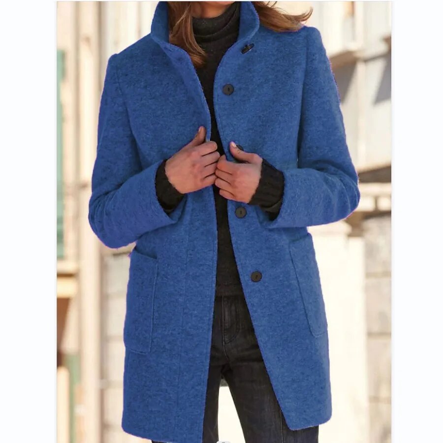 Clara | Classic Grey Winter Coat with Button Closure