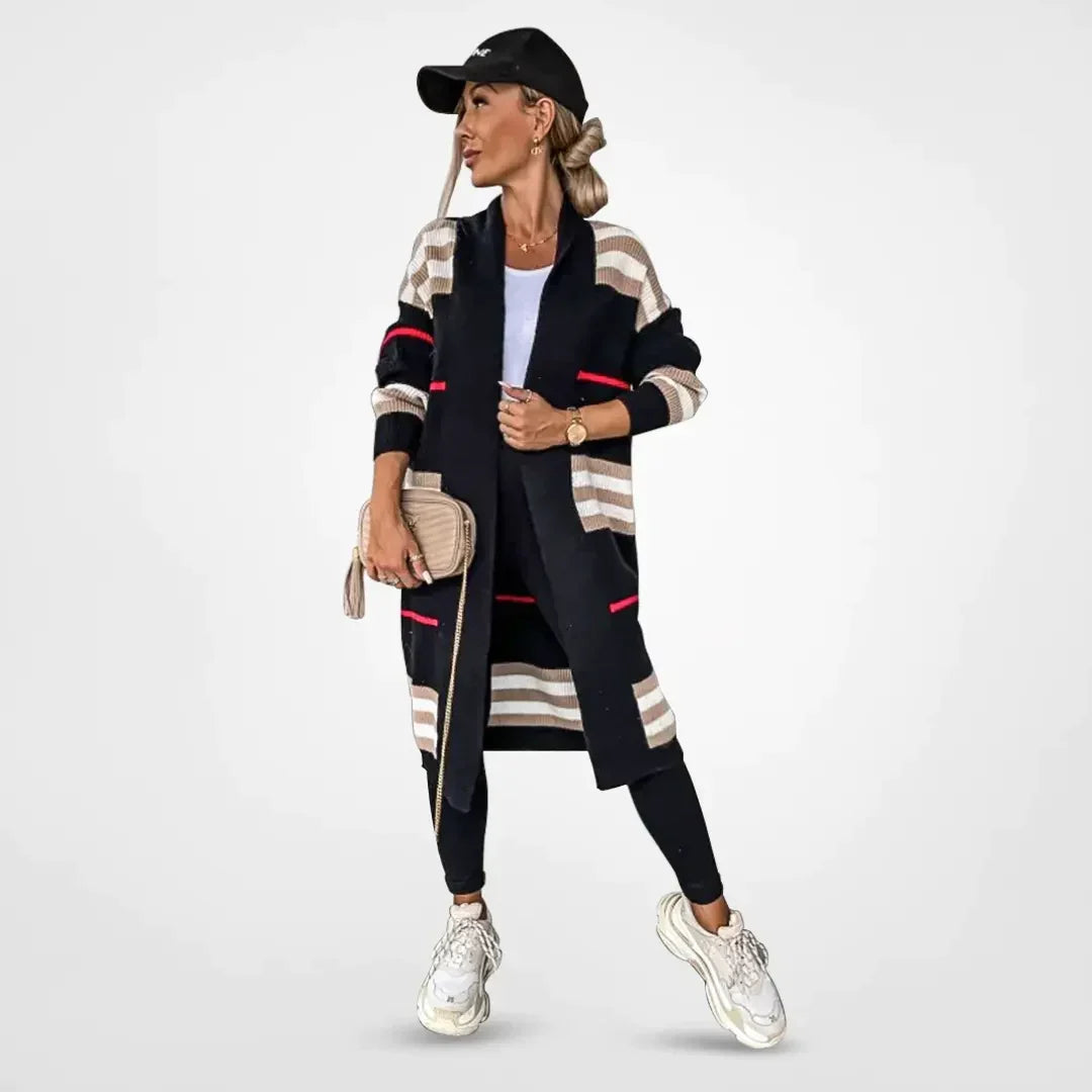 Daisy | Casual Long Cardigan with Striped Details