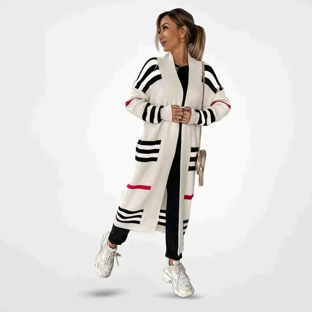 Daisy | Casual Long Cardigan with Striped Details