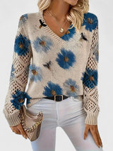 Una | Elegant Floral Pattern Knit Sweater