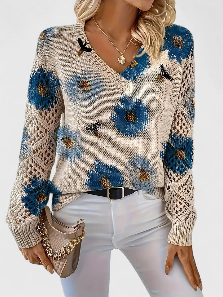 Una | Elegant Floral Pattern Knit Sweater