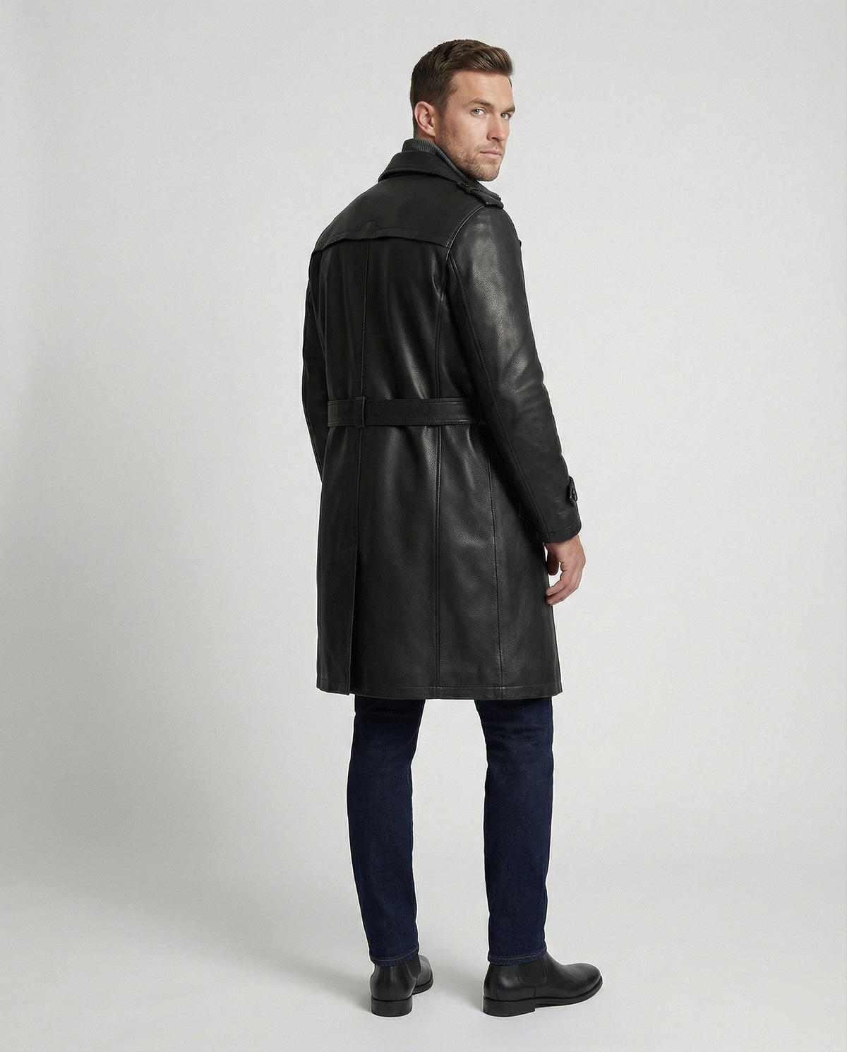 Gabriel | Double-Breasted Leather Trench Coat for Men